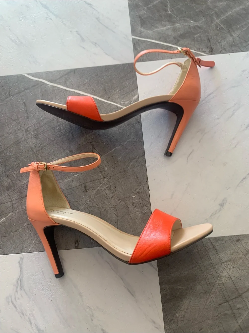 Cole Haan Coral Orange Ankle-Strap Heels